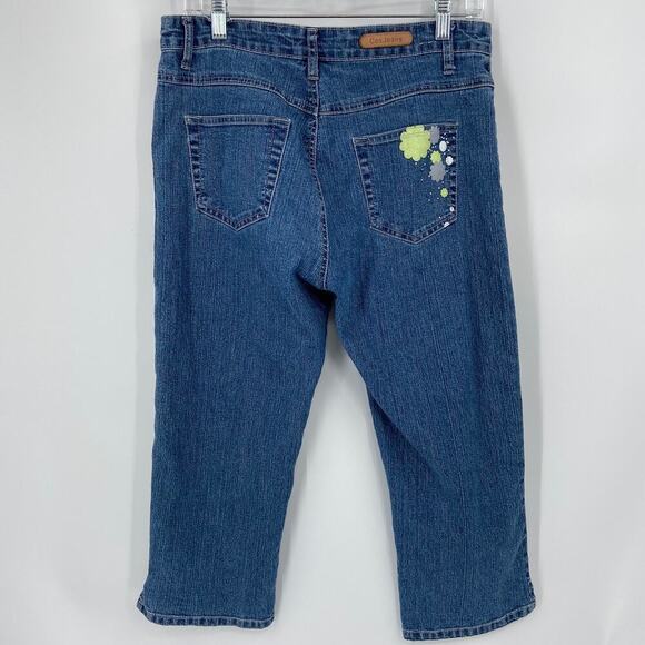 COS Capri Jeans Women's Size 8 Blue Stretch Denim Pants Floral Decals - Picture 7 of 14